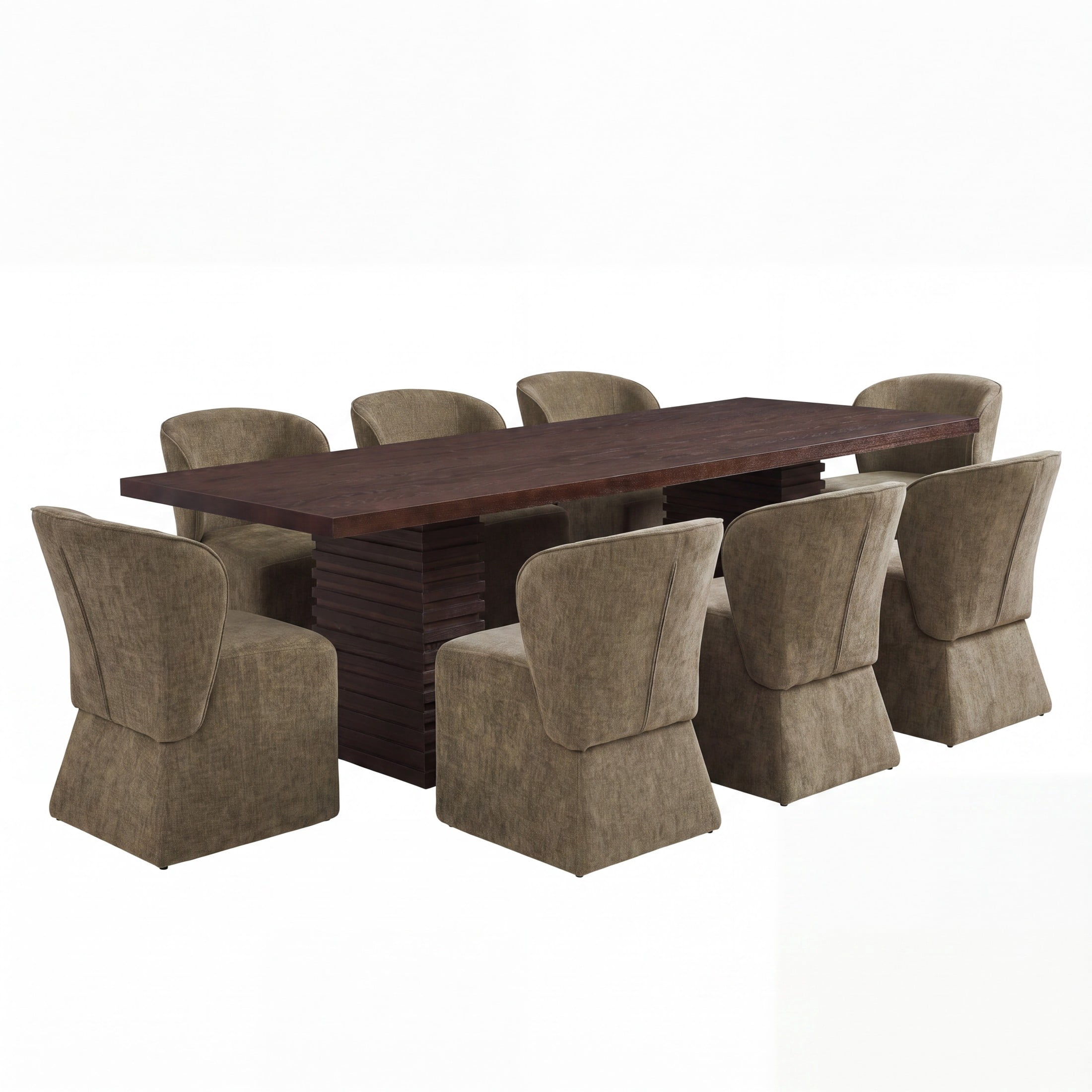 Christopher Knight Home 9-Piece Modern Dining Set, 95" Wood Table with Upholstered Chairs, Espresso+Olive Green