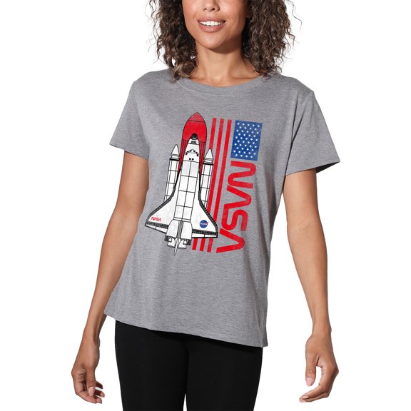 NASA USA Flag Shuttle Women's Loose T-Shirt, Athletic Heather, Medium
