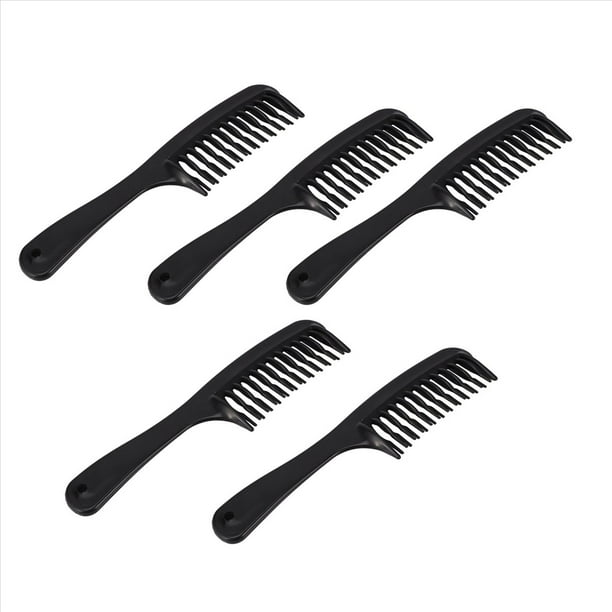 5X Negro Peine de Pelo Desenredante de Diente de Doble Hilera Champú Peine con Manejar para Cabello y Rizado