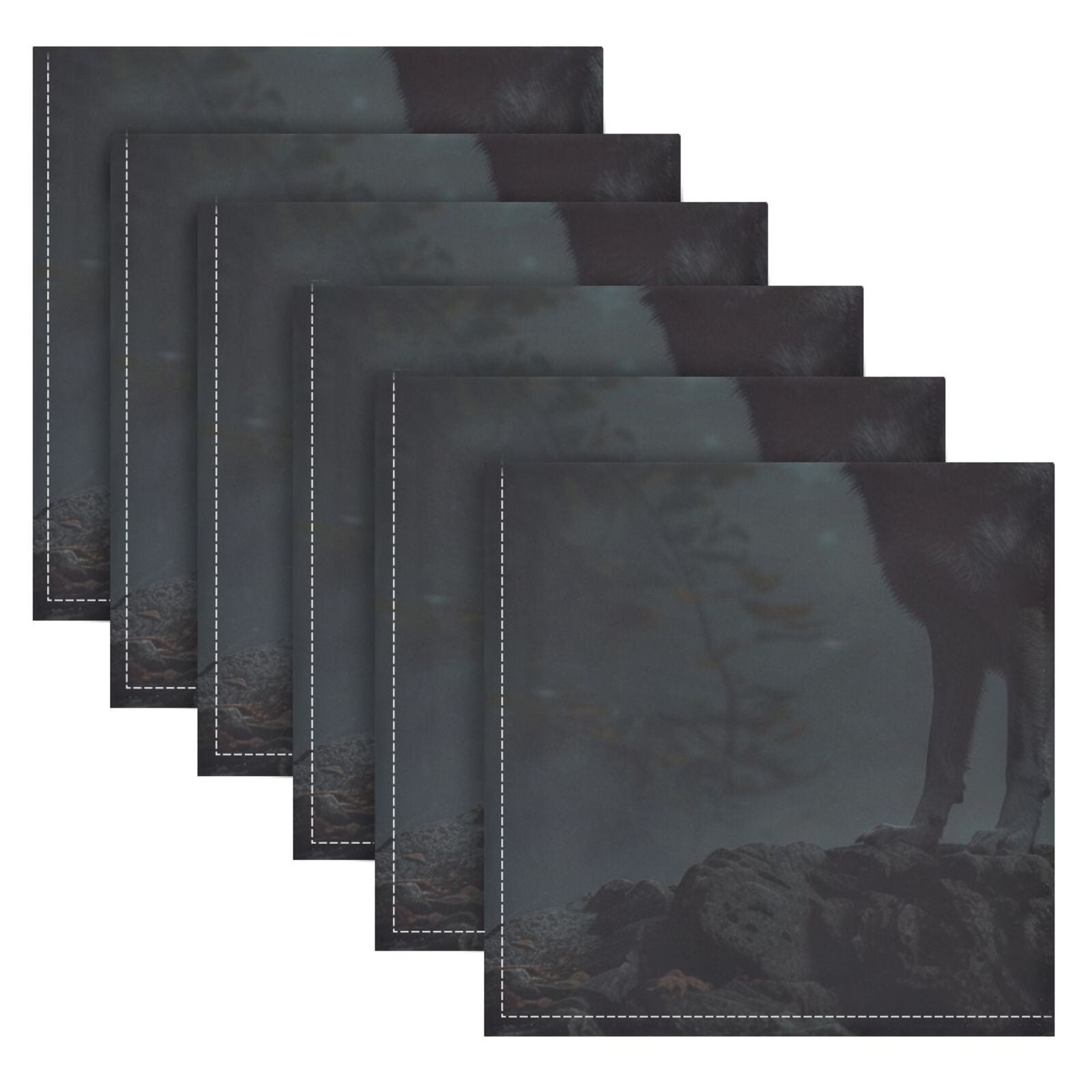 JSTEL Wild Wolf Howling Moon Forest Cloth Napkins Set of 6, 20x20 Inch Washable and Reusable Napkin for Decoupage Dinner Party Everyday Use