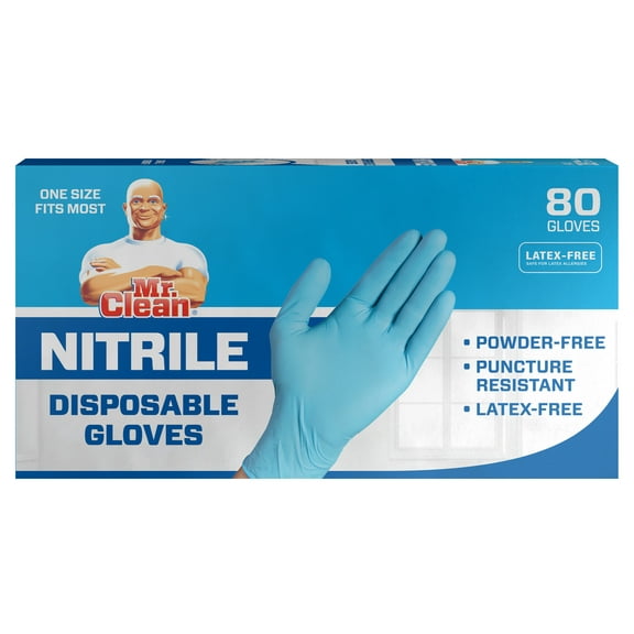Mr. Clean Disposable Gloves, Nitrile, 80 Ct