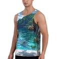 thumbnail image 2 of Pofeuu Tropical Paradise Window View Print Men's Workout Tank Tops Sleeveless Muscle Gym Shirt Quick Dry-Large, 2 of 7