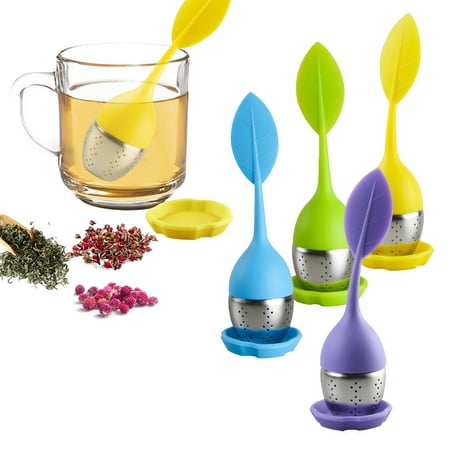 

Leaf Tea Infuser for Tea Pot Mug Cup- Loose Tea Strainer Steeper for Fennel Tea Rooibos Tea Herbal Team Yellow Green Blue Purple Set 4