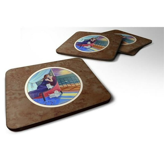 Lady with Her Westie Foam Coaster, Set of 4
