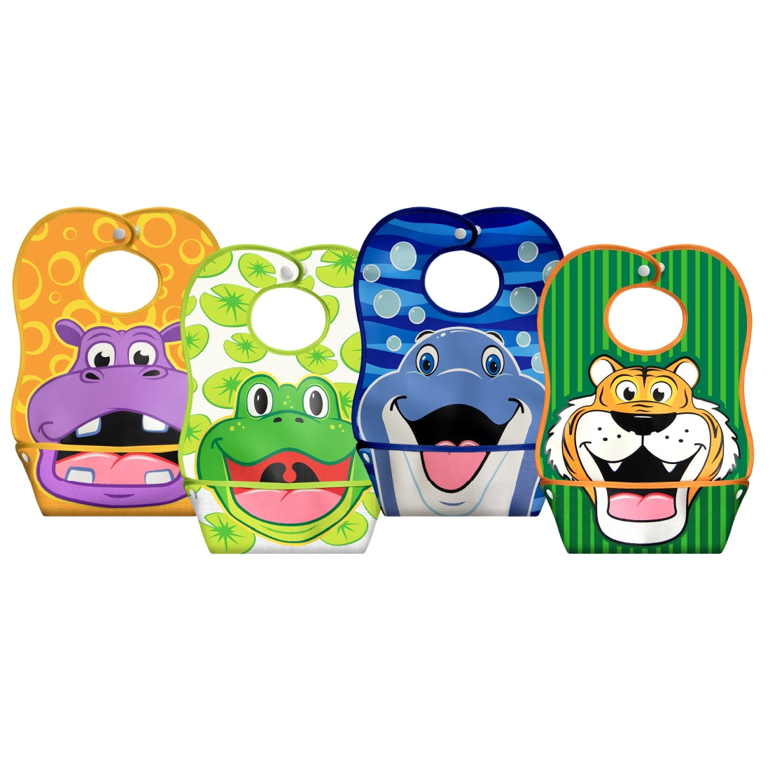 LA Baby Crumb Snatcher Waterproof Pocket Bib Large, Catch-All Pocket Design, Hippo