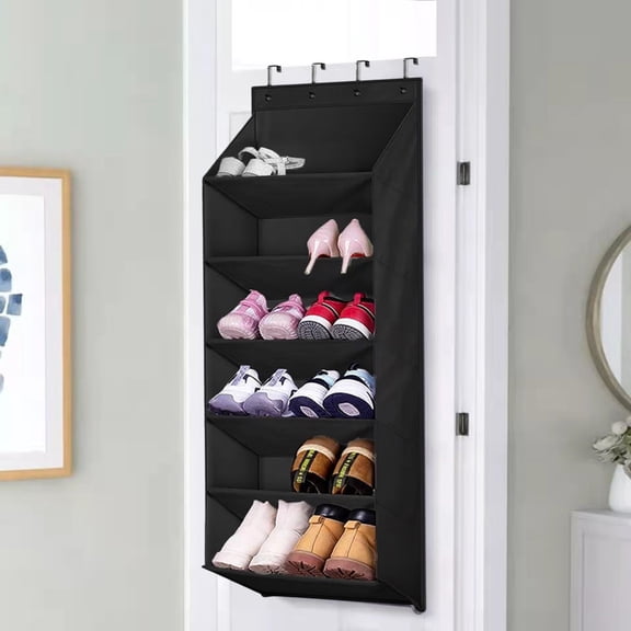 Tuvgenk Multi-Layer Shoe Bag Hanging 52x17 inch Hanging Door Organizer Stable Black Non-Woven Fabric Deep Pocket for Shoe Boot Toy Towel Storage