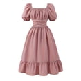 thumbnail image 3 of VNKIDY Girls Kids Solid Color Puff Sleeve Maxi Dress Square Neck Ruched Waist Ruffled Hem Flowy Party Dress For Wedding Special Events Fashionable Dress, 3 of 9