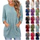 thumbnail image 1 of Neewe Womens Classic Plain Tops 3/4 Sleeve Shirts Round Neck Loose Casual Blouses Long Pullover with Pocket Daily Outfits, 1 of 6