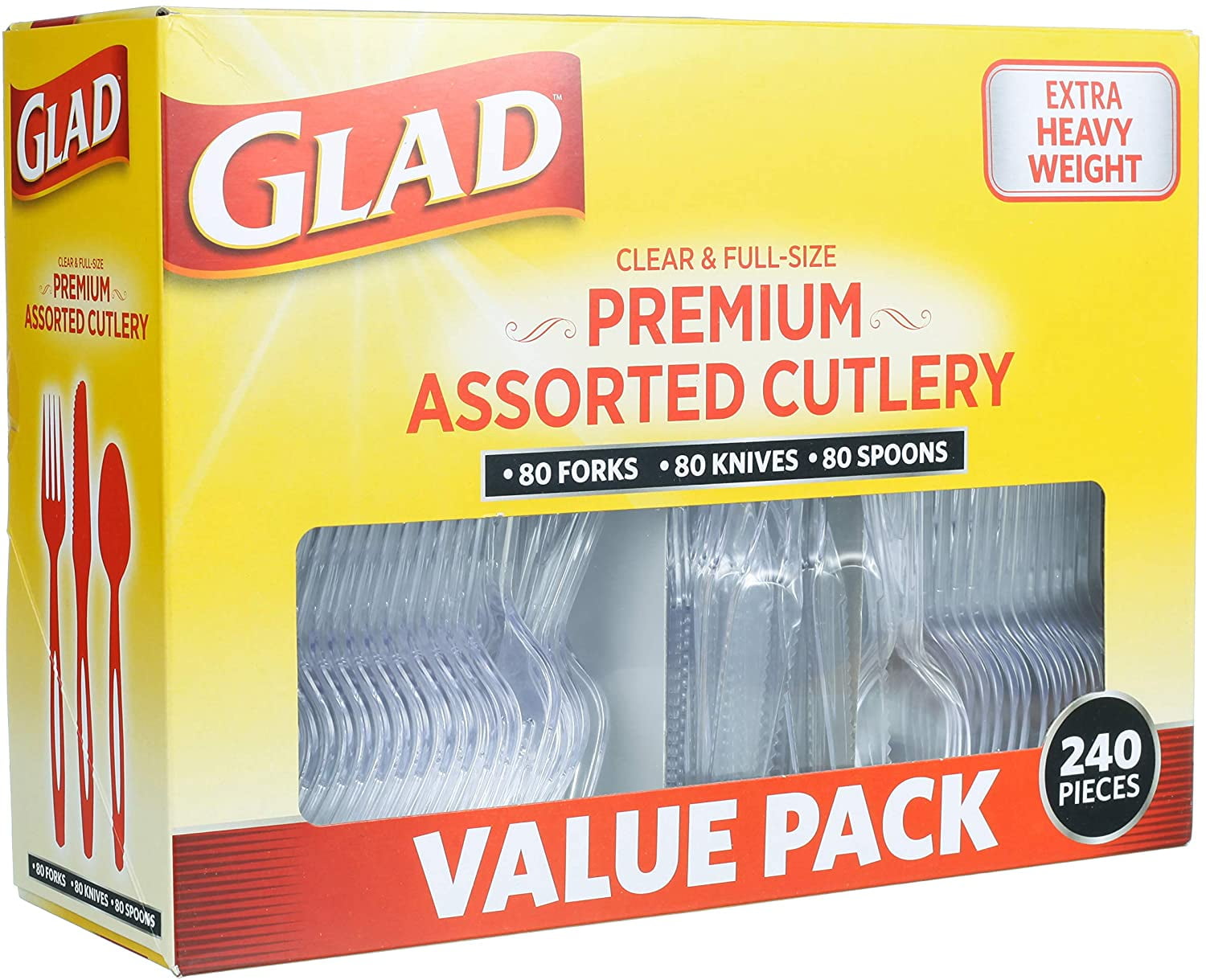 Glad Clear Assorted Premium 240-Piece Disposable Plastic Cutlery Set