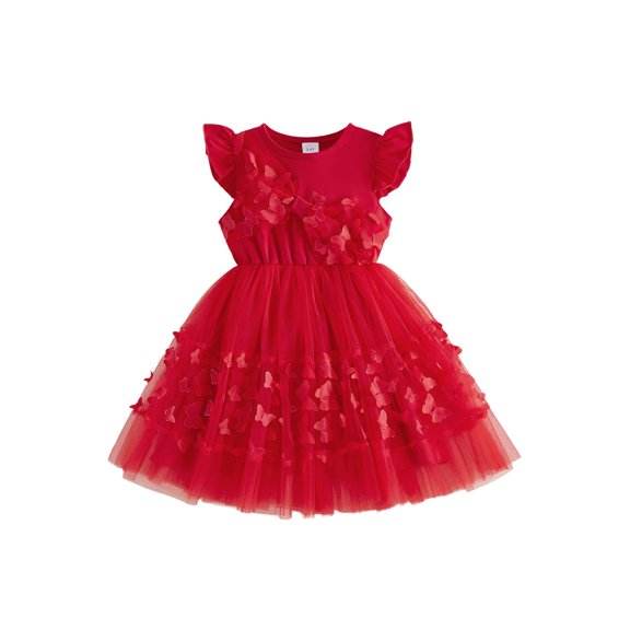 BemeyourBBs Toddler Baby Girl Formal Dress Toddler Wedding Guest Dress Girls Butterfly Tulle Tutu Dress Baby Girl Elegant Flutter Sleeve Birthday Party Princess Dresses 3 4 5 6 7 8 9 10 Years