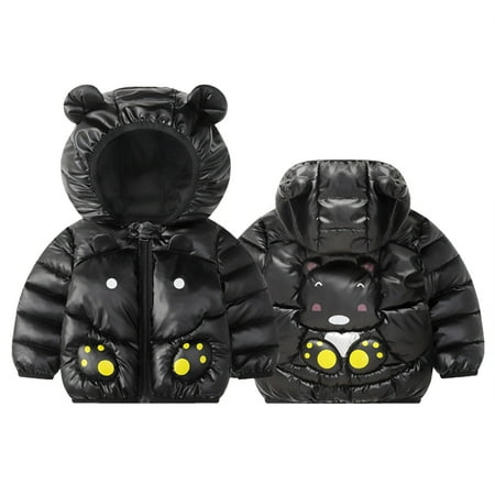 

kpoplk Toddler Jacket Toddler Baby Girls Cotton Padded Cardigan Quilted Coat Winter Warm Thicken Jackets Outerwear Clothes(Black)