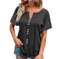 thumbnail image 1 of Gibobby Casual Playera de Manga Corta para Mujer Blusa informal manga corta con cuello en V y botones color liso para mujer(Gris oscuro,CH), 1 of 5