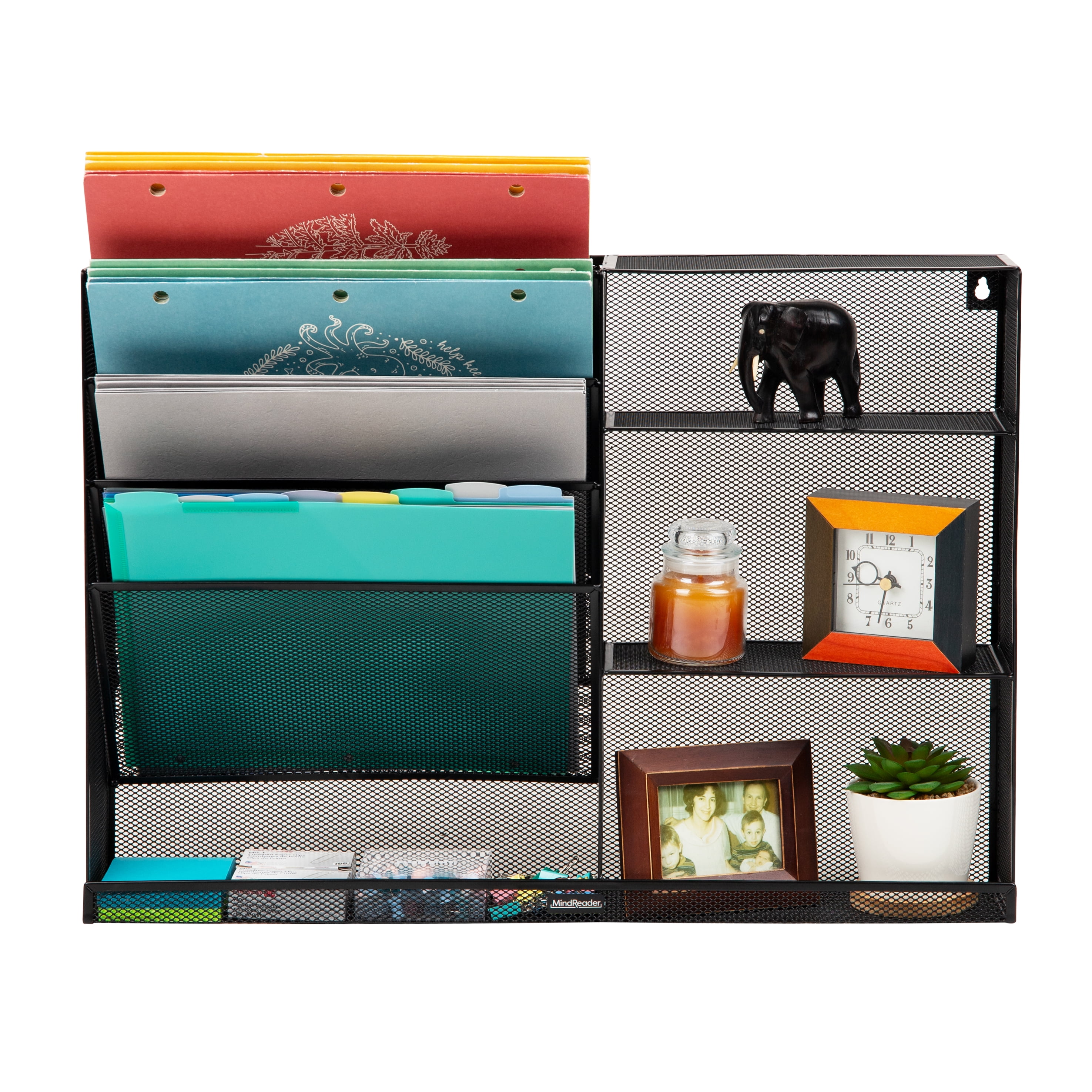 Mind Reader New 4-Tier Vertical File Storage and Shelves, Desktop Organizer, Wall Mount, Metal Black