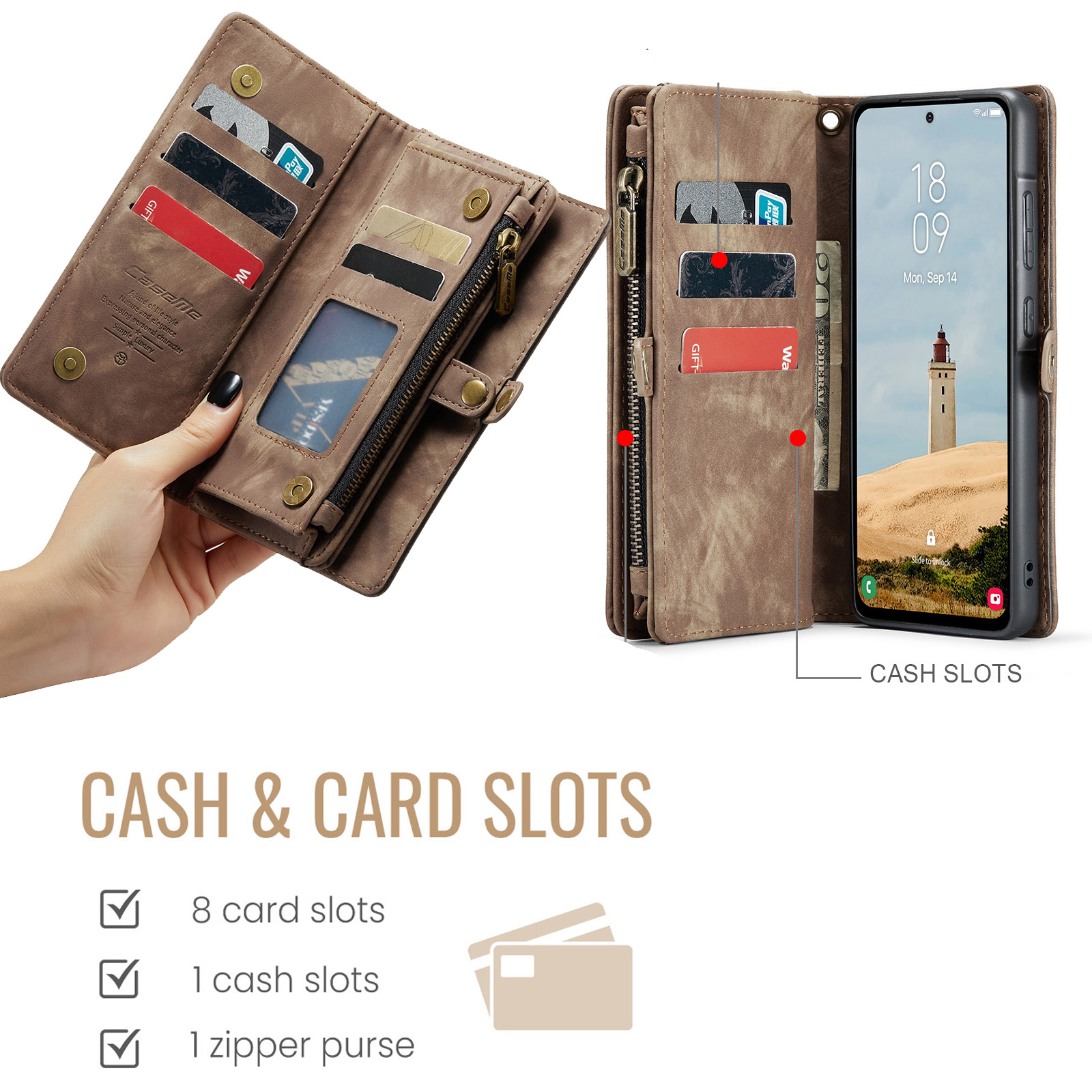 Dteck for Samsung Galaxy Note 10 Plus Wallet Case,Leather Zipper Wallet Case 8 Card Slots Holder Flip Purse Magnetic Handle Strap Shockproof Detachable Phone Cover For Samsung Galaxy Note 10+, Brown