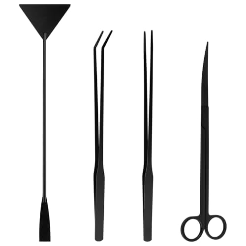 Aquarium Aquascape Tools Kit - 4 in 1 Terrarium Decor Supplies with Long Tweezers Feeding Tongs,Aquarium Scissors,Algae Scraper,Live Fish Plants Tank Accessories Cleaning Trimming Kit