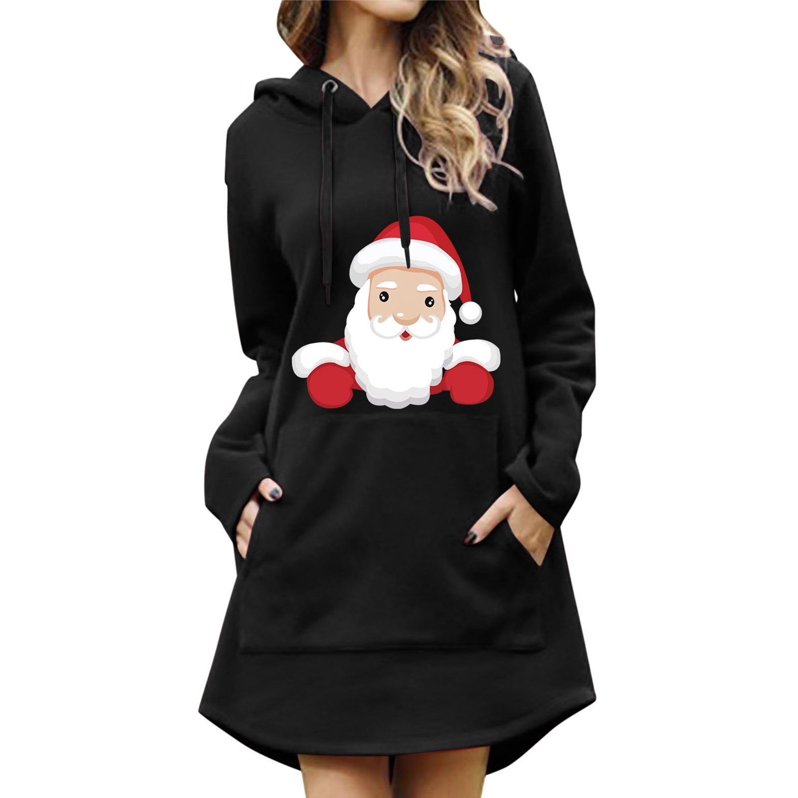 Chandail de Noël pour Femmes Imprimé de Vacances chandail Mi-Long Fermeture Veste à Capuche Mode Cardigan Chaud Col Rond Manches Longues Chandail de Noël