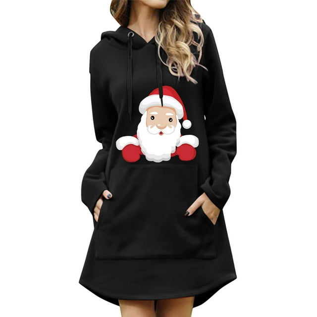 Noël Femmes Sweat-Shirt Chaud Col Rond Cardigan Capuche Mode Veste Manches Longues Noël Pull Vacances Imprimé Pull Mi-Longue Fermeture Outwear