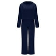 thumbnail image 2 of Swuxness Women Long Sleeve Sweatshirt Two Piece Set, Women Straight Leg Sweatsuits, Women's Solid Color Comfortable Hooded Casual Loungewear 2 Piece Outfit Sets Dark Blue, M, 2 of 5