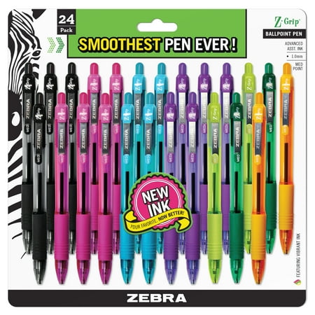 UPC: 0045888122710 | Zebra Z-Grip retractable ballpoint pen  1.0mm  assorted ink colors  clear barrels  24-pack