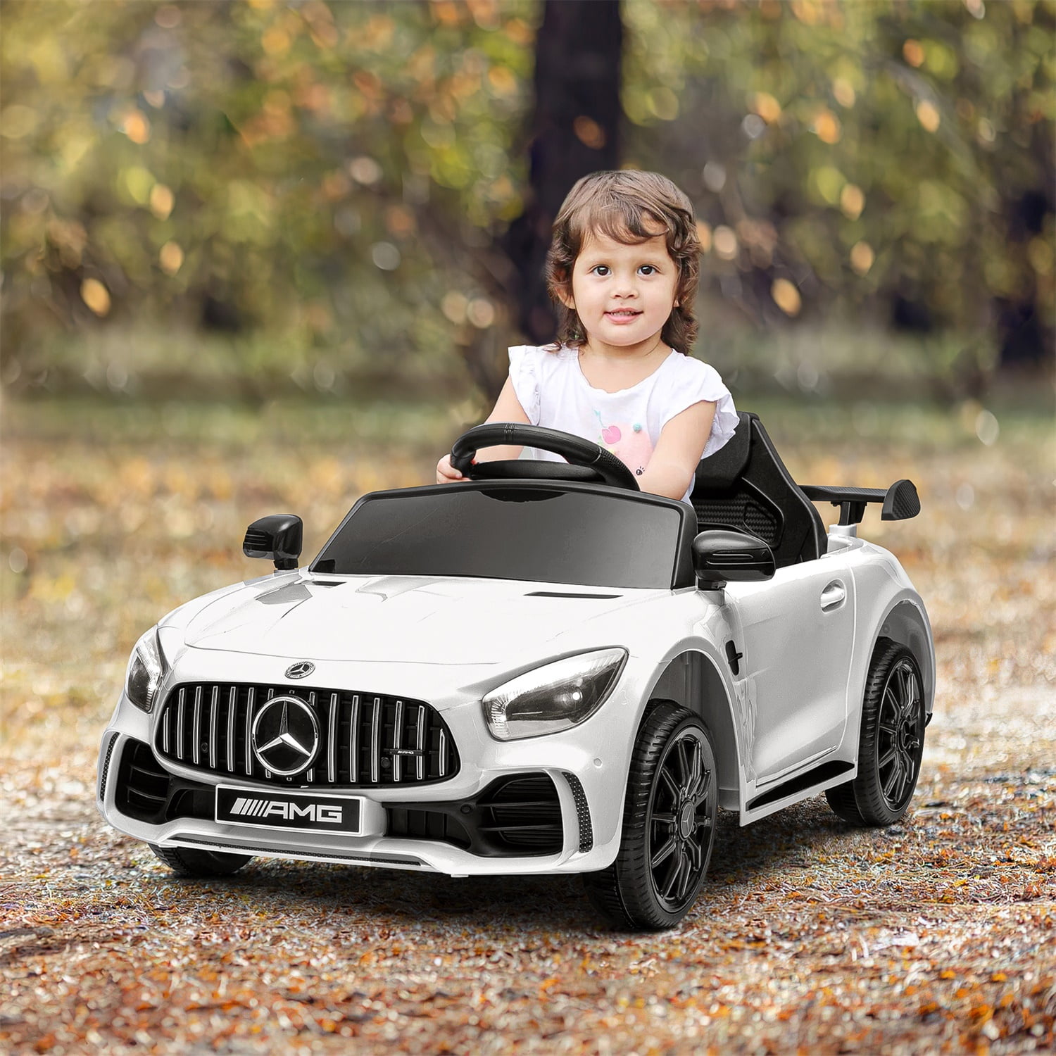 CIPACHO Licensed Mercedes-Benz AMG GTR Dual drive 12V Powered Ride Ons Sports Car with 2.4G Remote Control, White CIPACHO Licensed Mercedes-Benz AMG GTR Dual drive 12V Powered Ride Ons Sports Car with 2.4G Remote Control, White