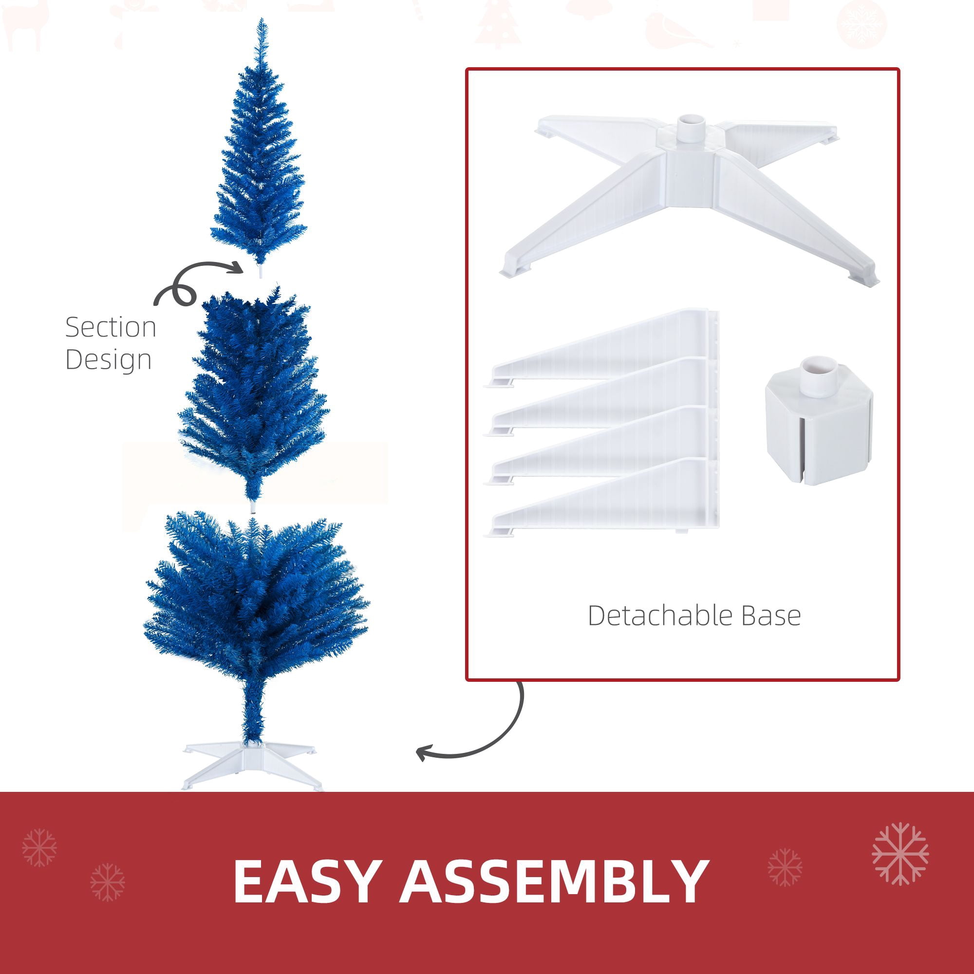 Pencil Christmas Tree, 6 ft Artificial Holiday Tree with 390 Branch Tips and Plastic Stand, Slim Space-Saving Design for Small Rooms and Apartments