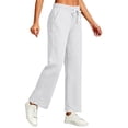 thumbnail image 3 of Women's Sweatpants High Waisted Cotton Linen Drawstring Elastic Waist Trousers with Pockets Soft Stretchy for Gym and Lounging, 3 of 6