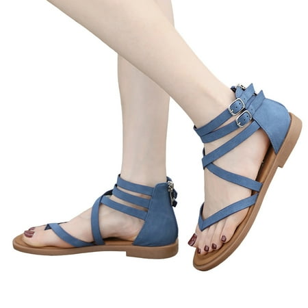 

WEAIXIMIUNG 2024 Womens Sandals with Back Strap Arch Support Plus Size Sandals for Women Fashionable Soft Soled Back Pack Roman Sandals Blue 41