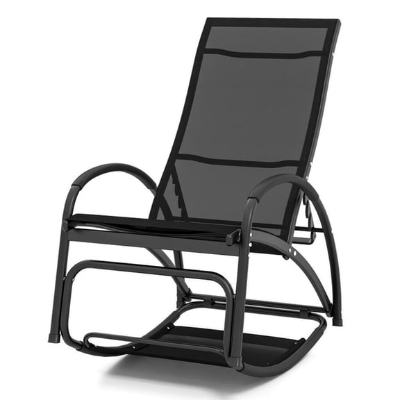 GVN Outdoor Rocking Chair Rocking Chairs & Gliders,2-in-1 Outdoor Rocking Chair with 4-Position Adjustable Backrest for Patio Porch Poolside-Black