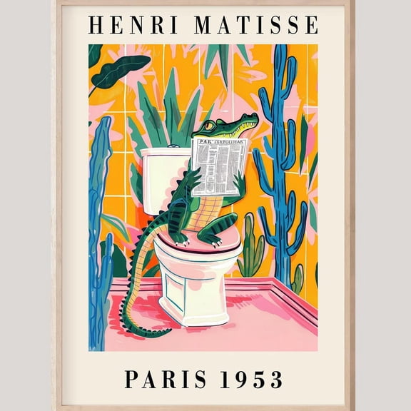 Crocodile Bathroom Wall Art Print, Henri Matisse Bathroom Prints, Colorful Matisse Poster, Dopamine Decor, Alligator Bathroom Art Poster UNFRAMED PAPER POSTER, Home Decor, Living Room Dercor
