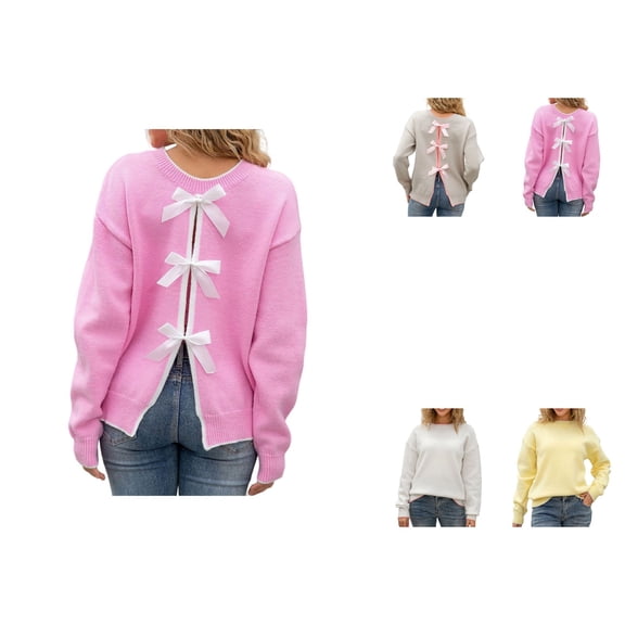 Women's Sexy Bow Tied Back Knit Sweater With Open Back