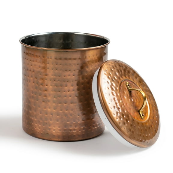 NuSteel Hammered Antique Copper 4 QT Stainless Steel Canister, Beautiful Food Storage Container for Kitchen Counter, Tea, Sugar, Coffee, Caddy, Flour Canister with Rubber seal lid,TG-1843AC-4