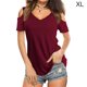 thumbnail image 3 of Minnieouse Cold Shoulder Tops Camisas de verano con cuello en V Criss Casual Blusa Prendas para la parte del cuerpo Vino rojo SG, 3 of 5
