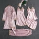 thumbnail image 1 of Batas Lencería Mujer Lindo Estampado de Corazón Satén Bata con Cinturón Camisola Pantalones Cortos Pijamas Mujer Pijamas, 1 of 9