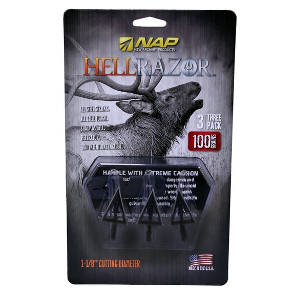 New Archery Products Fixed Broadhead Hellrazor, 3 Blades, 100 Grains, 1 1/8" Cutting Diameter, Per 3