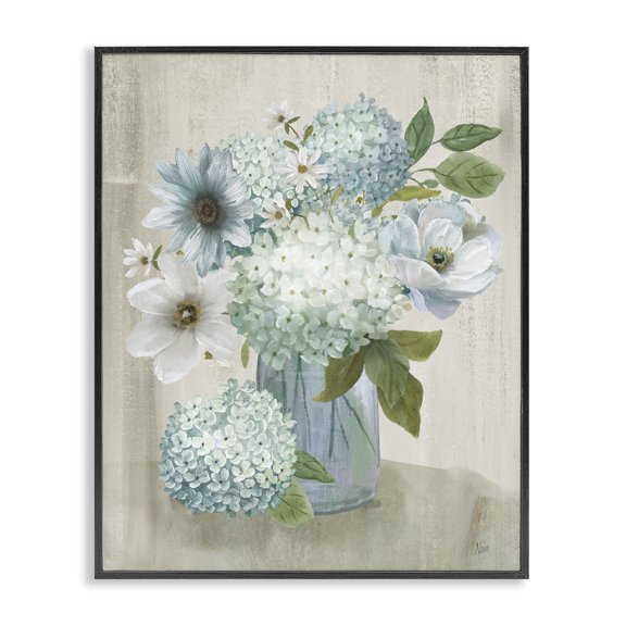 Stupell Industries Farmhouse Charming Hydrangea & Blossoms Black Framed Giclee Art, 11 x 14, by Nan