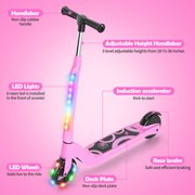 SISIGAD Electric Scooter for Kids, 80W 5.3 Kids Kick Scooter with LED Light-up Wheel and 3 Adjustment Levels Handlebar, Pink