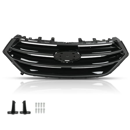 Front Upper Grille Sport Camera Hole Gloss Black Grill Fit For 2015-2018 Ford Edge