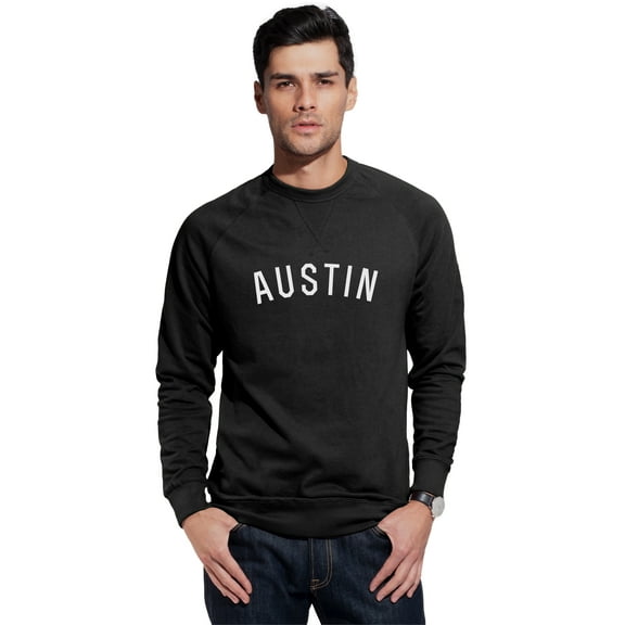 Daxton Austin Sweatshirt Athletic Fit Pullover Crewneck French Terry Fabric, Black Sweatshirt White Letters, 3XL