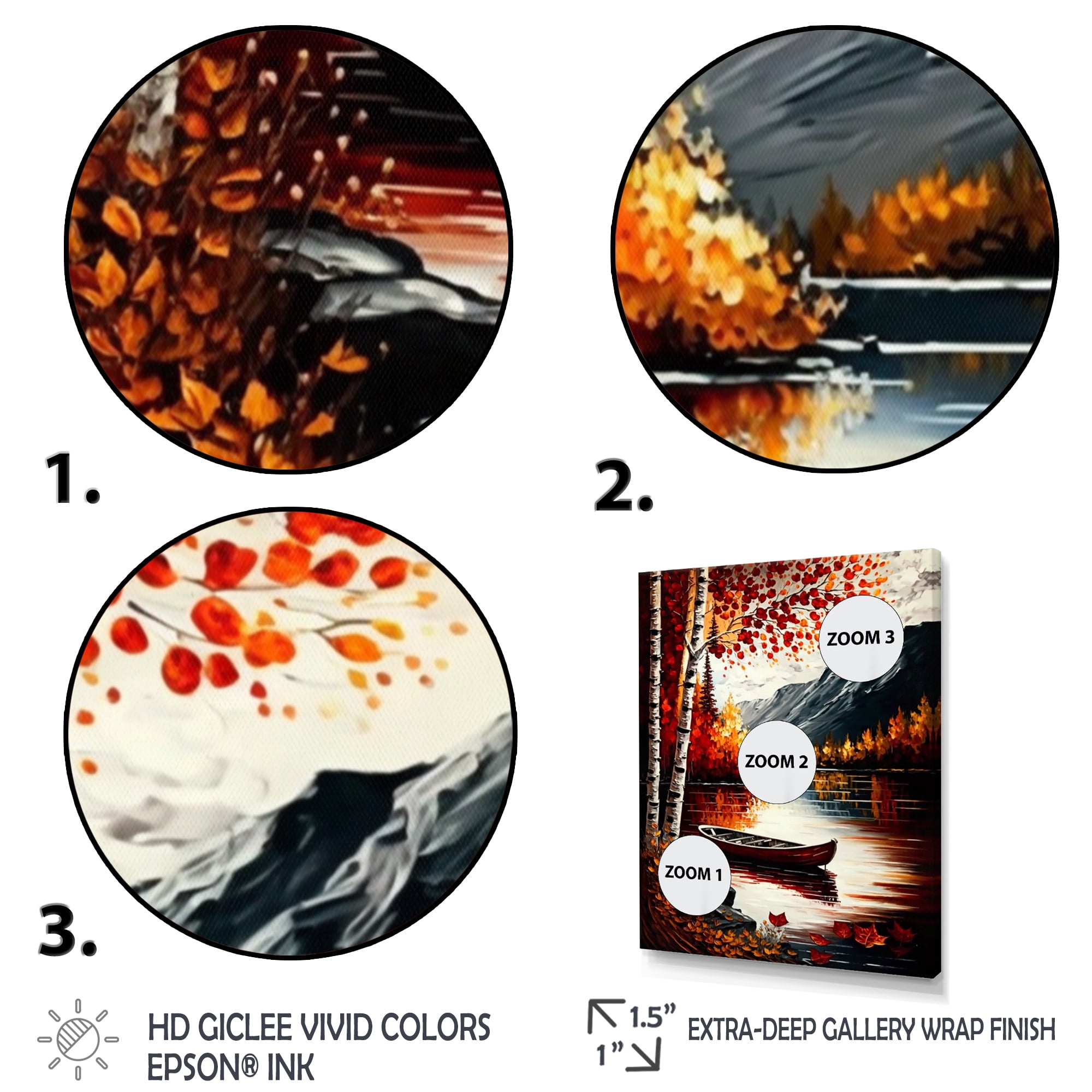 Designart Red And Orange Birch Trees By The Lake IX Canvas Wall Art