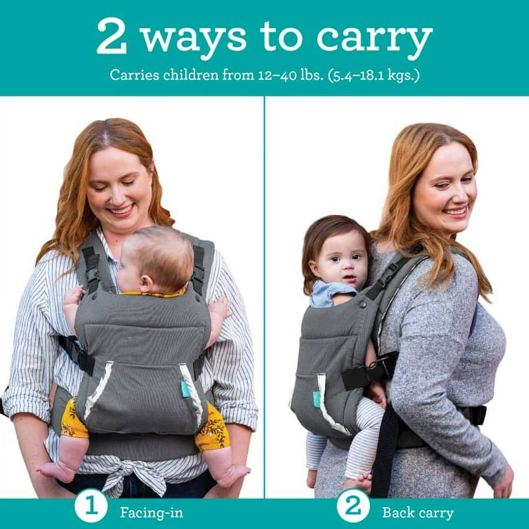 Infantino Cuddle up Ergonomic Hoodie Baby Carrier, 2-Position, 12-40lbs,  Gray Be