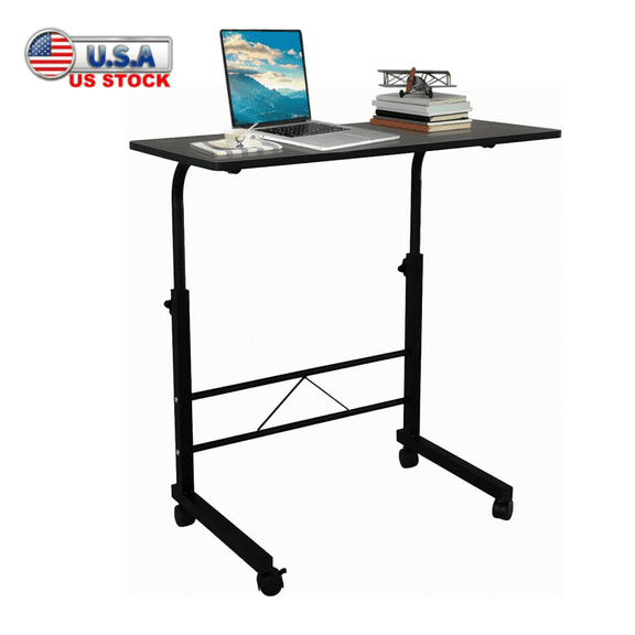 Tcbosik Mobile Standing Desk with Wheels, 27.5" - 37.8" Height Adjustable Small Computer Desk, Rolling & Portable Laptop Table for Home Office, Black