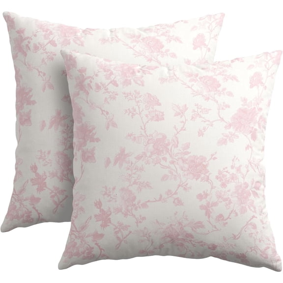 Pink Floral Pillow Covers 16x16 Inch Set of 2 Light Pink and Cream Chinoiserie Flower Outdoor Decorative Throw Pillows Vintage Rustic Toile Pillowcases Cushion Covers for Couch Home Decor