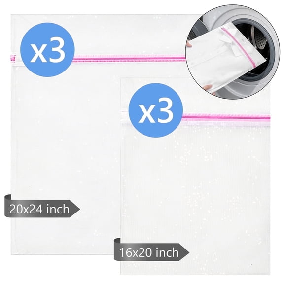 Tripumer 6 Pcs Mesh Laundry Bags with Premium Zipper 3 Medium 3 Large Clothing Wash Bags Lingerie Bags for Washing Delicates Blouses Hosiery and Lingerie Pink