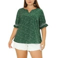 thumbnail image 1 of Agnes Orinda Women's Plus Size Blouses Pin Dots V Neck Ruffle Short Sleeve Spring Summer Boho Tops 4X Green, 1 of 6