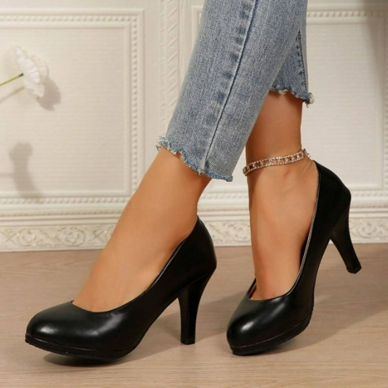 Oyedens Women's High Heels Dress Shoes Fashion Black Leather Business Office Work Oxfords Pumps for Ladies, Size: 6, Gray