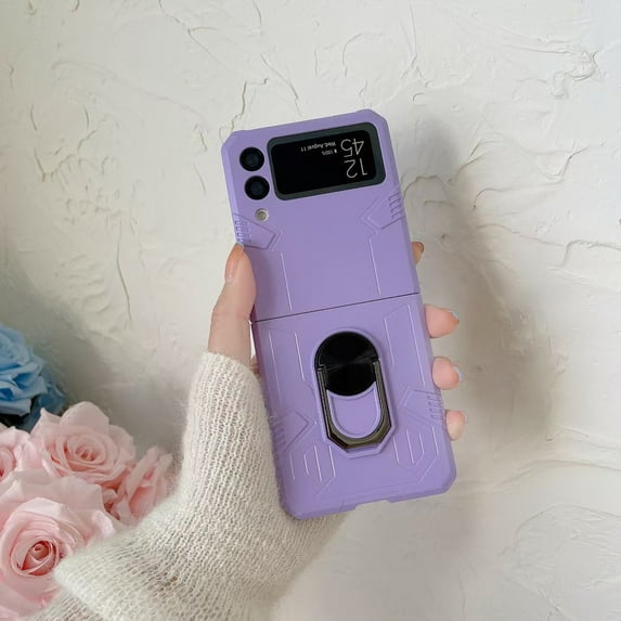 Nalacover Rugged Case for Samsung Galaxy Z Flip4, Slim Fit Finger Ring Holder Kickstand Magnetic Cover Compatible with Car Mount Anti-Scratches Shockproof Case for Samsung Galaxy Z Flip4,Purple