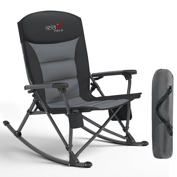 COMLAX FIELD Adult Camping Rocking Chair, Portable Folding Chair with Cup Holder and Side Pocket