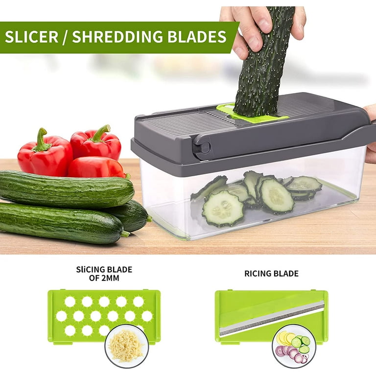  Badelite Multi-Function Vegetable Chopper Onion Micer Chopper 12  in 1 Pro Veggie Slicer Dicer Cutter with Container for Potatoes, Tomatoes,  Zucchini, Garlic, Eggs, Cucumbers: Home & Kitchen
