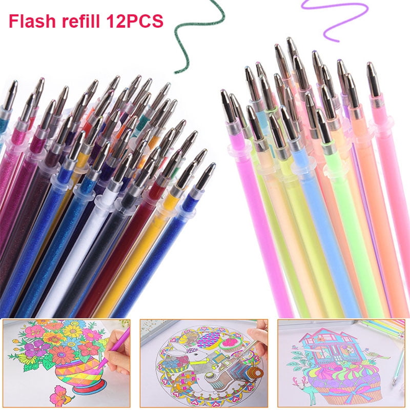 Adultcoloringbook Color Gel Ink Pen Refills Neon Glitter Pastel Art Be Smart Replace (Size: 12, Color: Multicolor) (Color: Multicolor) Design