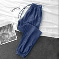 thumbnail image 3 of Felirenzacia Women’s Casual Tapered Cuffed Loose Straight Leg Silk Smooth Joggings with Pockets, Dark Blue, L, 3 of 7